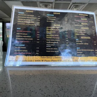 a menu at a restaurant