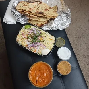 Paneer Tikka  Masala, goat biryani and roti bread