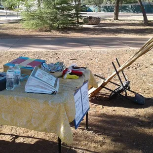 a table with a variety of items on it