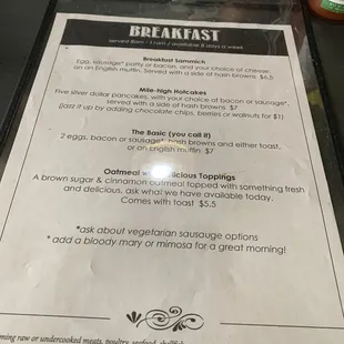 This is the full menu; 4 options for breakfast.
