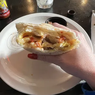 Inside the sausage breakfast burrito