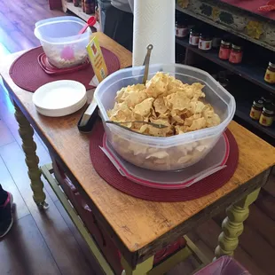 Chips provided to taste hot sauce