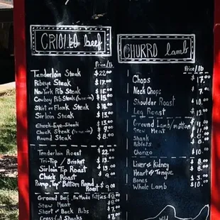 a menu on a chalkboard
