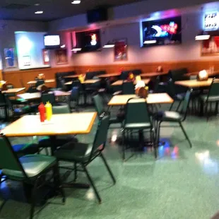 tables and chairs in a restaurant