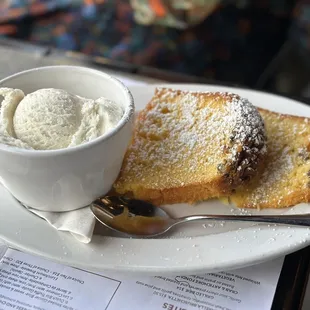 Rum cake with ice cream