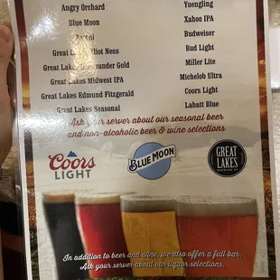 Drinks menu