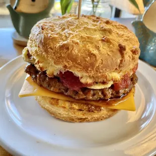 a cheeseburger on a plate