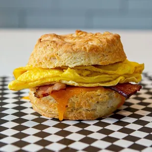 a bacon and egg biscuit sandwich