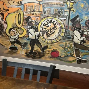 a mural in a restaurant