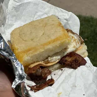 Bacon egg and cheese on biscuit