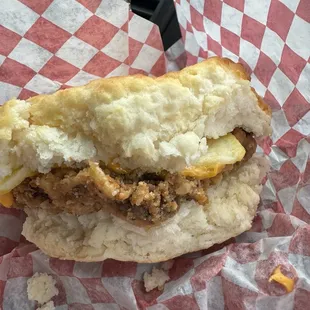 Steak egg and cheese biscuit