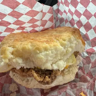 Steak egg and cheese biscuit