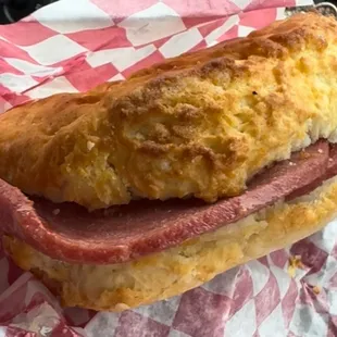 Fried bologna biscuit