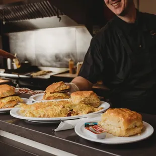 a man preparing food in a kitchen