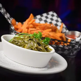 Collard Greens &amp; Yam Fries.