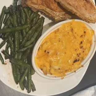 Turkey Chops, green beans, MacN Cheese