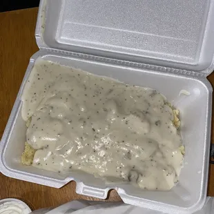 ONE biscuit and sausage gravy