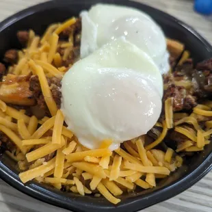 Spanish Skillet with poached eggs.