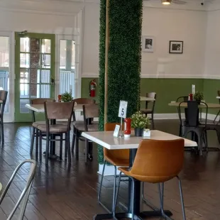tables and chairs in a restaurant