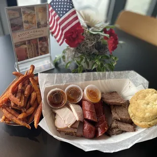 The Big Gull Sampler Plater with a side of Sweet Potato Fires