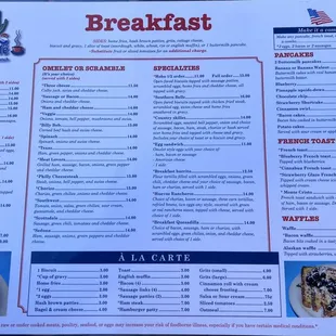 Breakfast menu