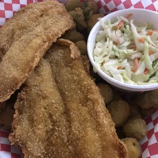 Crispy Catfish, Fried Okra and Coleslaw