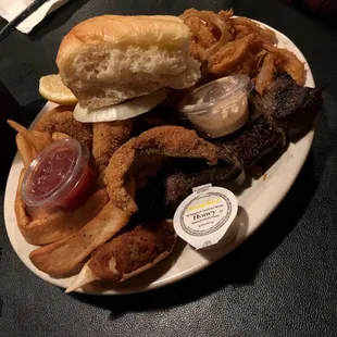 Here&apos;s an aerial view of my meal. I ordered their &apos;scrap plate&apos;, a little bit of everything.  I think it weighed more than me. Yummy!