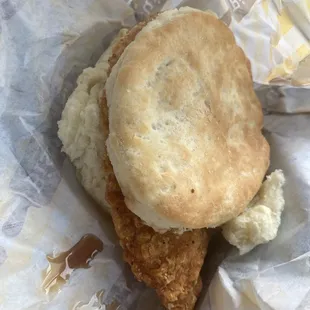 a biscuit sandwich in a wrapper