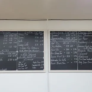 menus on a blackboard wall