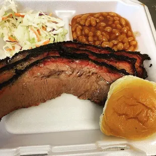 brisk ribs, beans, coleslaw, coleslaw, and coleslaw slaw