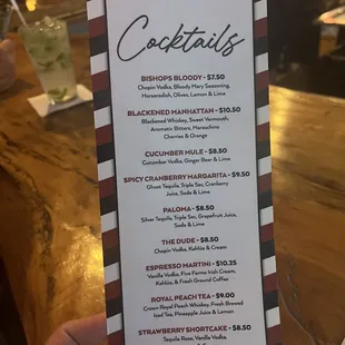 Cocktail menu