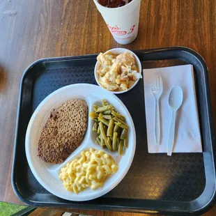 Hamburger steak vegis with drink and desert 18.93 plus tip