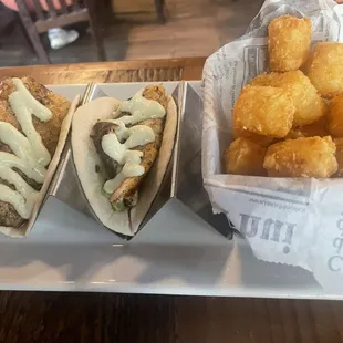 Grouper tacos and tots