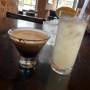 Espresso martini and Tom Collins