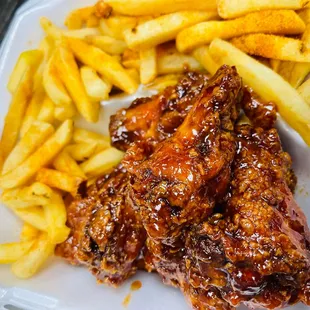 chicken wings and french fries