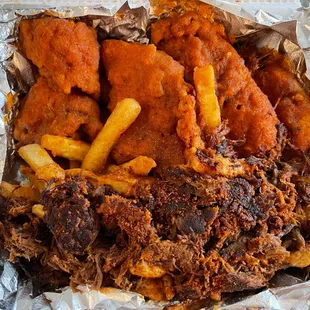 Ten Spicy Strips with Hunter Beef Fries