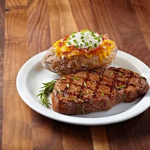 a steak and a baked potato