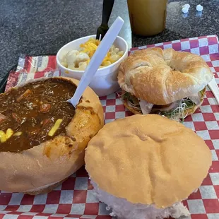 Chili Bread Bowl, Mac and cheese, and the CAD sandwich