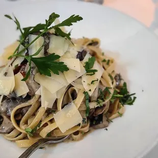 Mushroom and filet fettuccine alfredo. Delicious