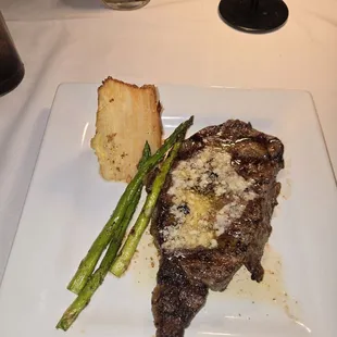 Doesn't get better than this ribeye, house potatoes, and asparagus!