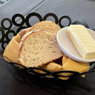 Fresh-baked baguette with butter