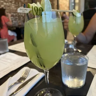 Cucumber Mule, loved this refreshing cocktail. I substituted with Tito's Vodka.