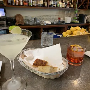 Cucumber Gimlet and a Negroni