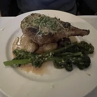 Chop with broccolini and roasted potatoes