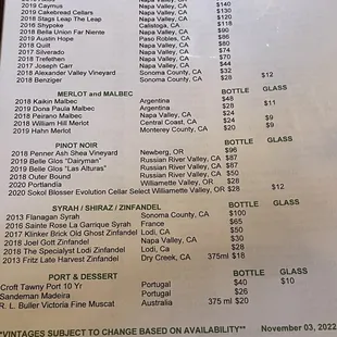Wine list