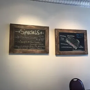 a menu and a chalkboard on the wall