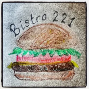 A rendering of the scrumptious burgers served at Bistro 221!