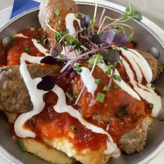 Lamb Meatballs Over Soft Polenta