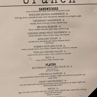 Brunch menu