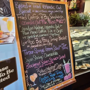 a menu on a blackboard